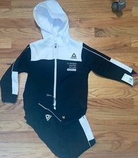 Reebok Boy's Hooded Active Jogging Black/white Kids Tracksuit 2 Pcs Size 4