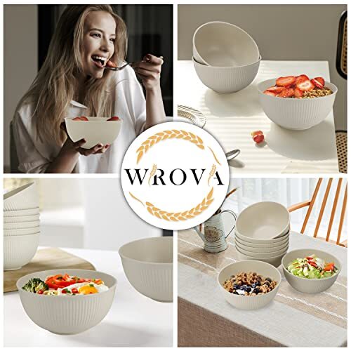 Wheat Straw Bowl Sets of 8,Unbreakable Cereal Bowl 26 26oz Round Beige - Picture 7 of 7