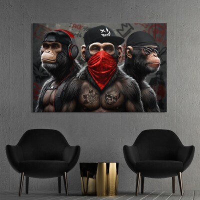   Banksy 3 SWAG Affen Monkey Street, Wandbild Kunst Leinwand , Acrylglas , Deko