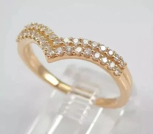 1 CT Round Cut Lab-Created Diamond Curved Chevron Band Ring 14k Rose Gold Over