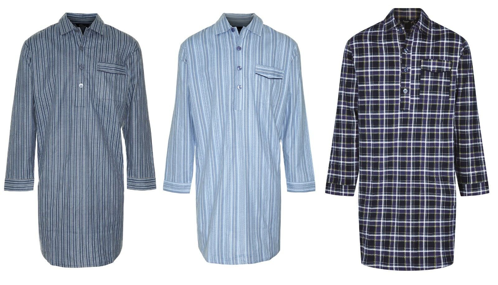 MENS BRUSHED COTTON FLANNEL NIGHTSHIRT SIZES M TO 3XL, STRIPED AND ...