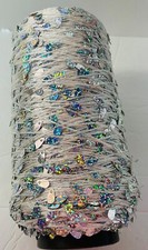 Lucci Yarns Sequin Yarn Silver Holograph Sequin on White Yarn. New Cone Rare