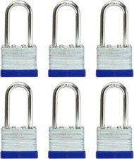 Lot of 6 Piece 50mm 2inch Laminated Pad Locks Keyed the Same Alike Long Shackle