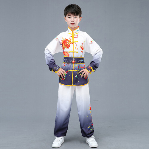 Girls Boys Outfit Top Pants Set Stage Training Set Chinese Style Dragon Pattern - Picture 16 of 16