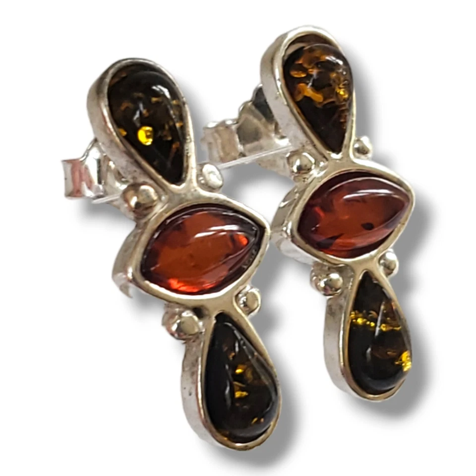 复古琥珀 925 纯银耳环 — 第 2/4 张图片