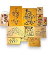 Lot of 12 Christmas Stamps Wood Mounted Rubber Crafts Most New Various Brands