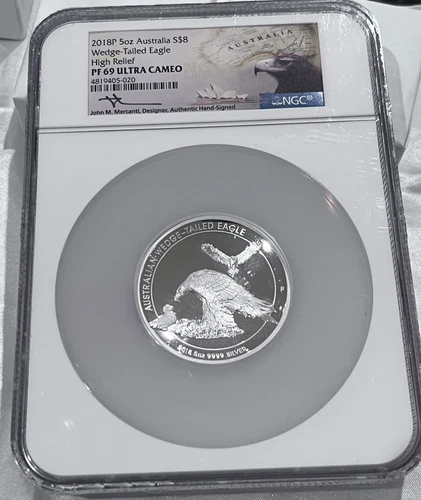 2018-P Australia 5oz HR Silver Wedge-Tailed Eagle Proof $8 NGC PF69 UC Mercanti
