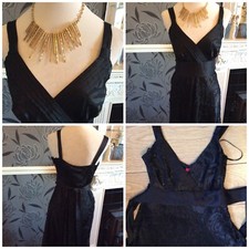 Monsoon Rosie  Black Length 44” Silk Strappy Dress Size 14 Ec Away