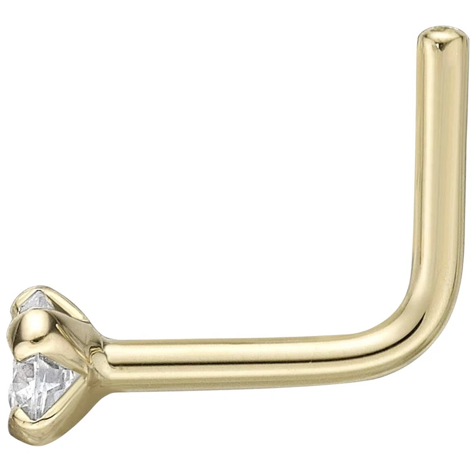 L Shape Nose Ring 20G 1.5mm-3mm Round Natural Diamond 14K Yellow Gold - Image 3 of 3
