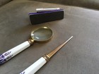 Cobalt Blue & White Porcelain  Brass Desk Set — photo 3