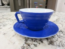 Hazel Atlas Moderntone Platonite Coffee Tea Cup  Saucer Blue LOOK