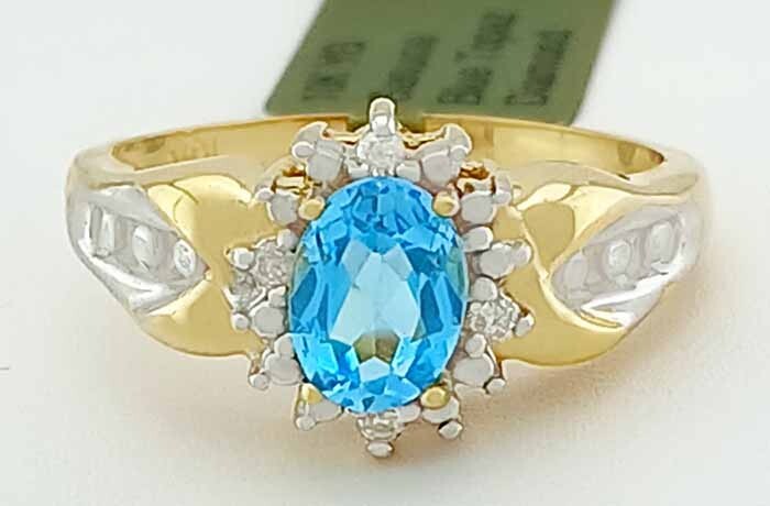 GENUINE 1.15 Cts BLUE TOPAZ & DIAMOND RING 10K GOLD - Free Certificate Appraisal
