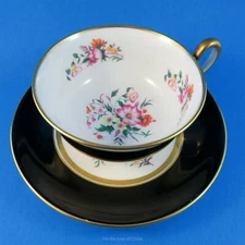 Black Border with Colorful Florals Royal Chelsea Tea Cup and Saucer Set