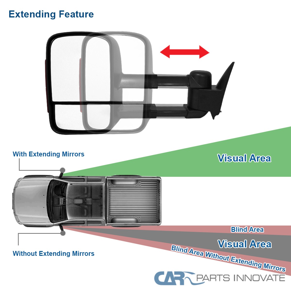 88-98 GM Truck Mirrors Pair Of Manual Telescoping Tow Mirrors For - Foto 3
