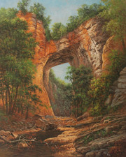 Virginia Natural Bridge Country Landscape After David Johnson Oil On Canvas