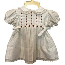 Vintage Polly Flinders Hand Smocked Dress White Red Rose 12M