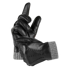 Winter Leather Driving Gloves Cashmere Lined Warm Motorcycle Gloves for Men