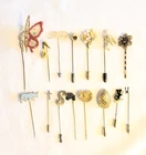 Vtg Gold Tone Stick Pins Lot 14 Enamel Floral Lapel Costume Jewelry Variety