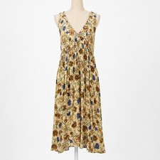 Handmade Floral Sleeveless Babydoll Dress Sz S Tan Cottagecore Flowy Resort Boho