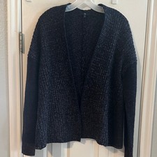 GAP Women's Navy Open Front Cardigan 100 Lambswool M Cozy Cottagecore Fisherman