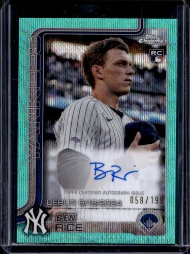2025 Topps Chrome Update Ben Rice Rookie Debut Auto RC Aqua Wave Refractor #/199