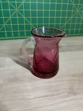 Pilgrim Cranberry Mini Pitcher/Vase with Clear Swirl Handle