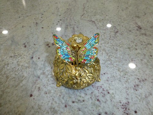 Music Box Vintage Tono Oro Metallo Farfalla Automatico Musicale Carica Meccanica - Foto 9 di 12