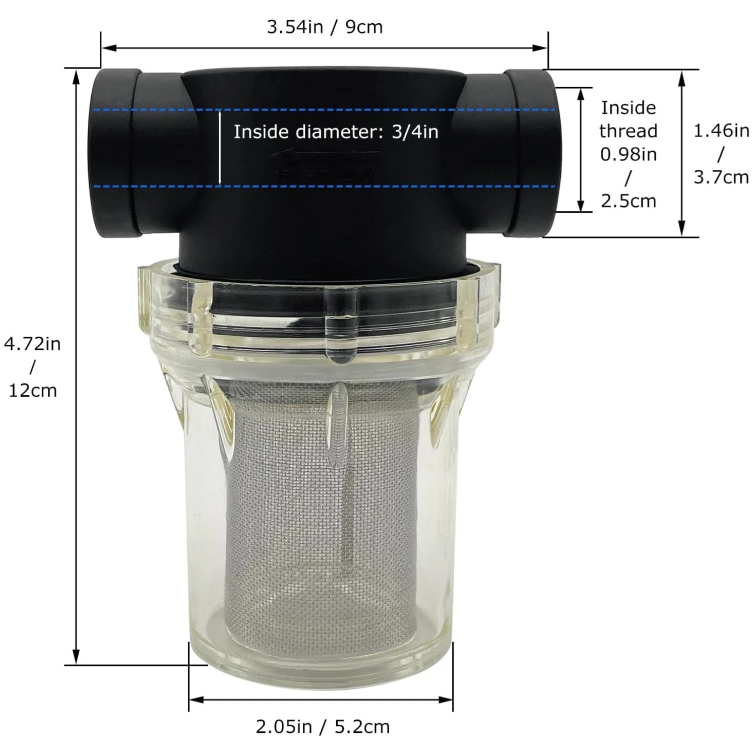 Nylon Top 3/4" Strainer, Stainless Steel Mesh, Easy Assembly