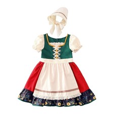 Girls Oktoberfest Dress with Headscarf Kids Bavarian Beer Festival Costume