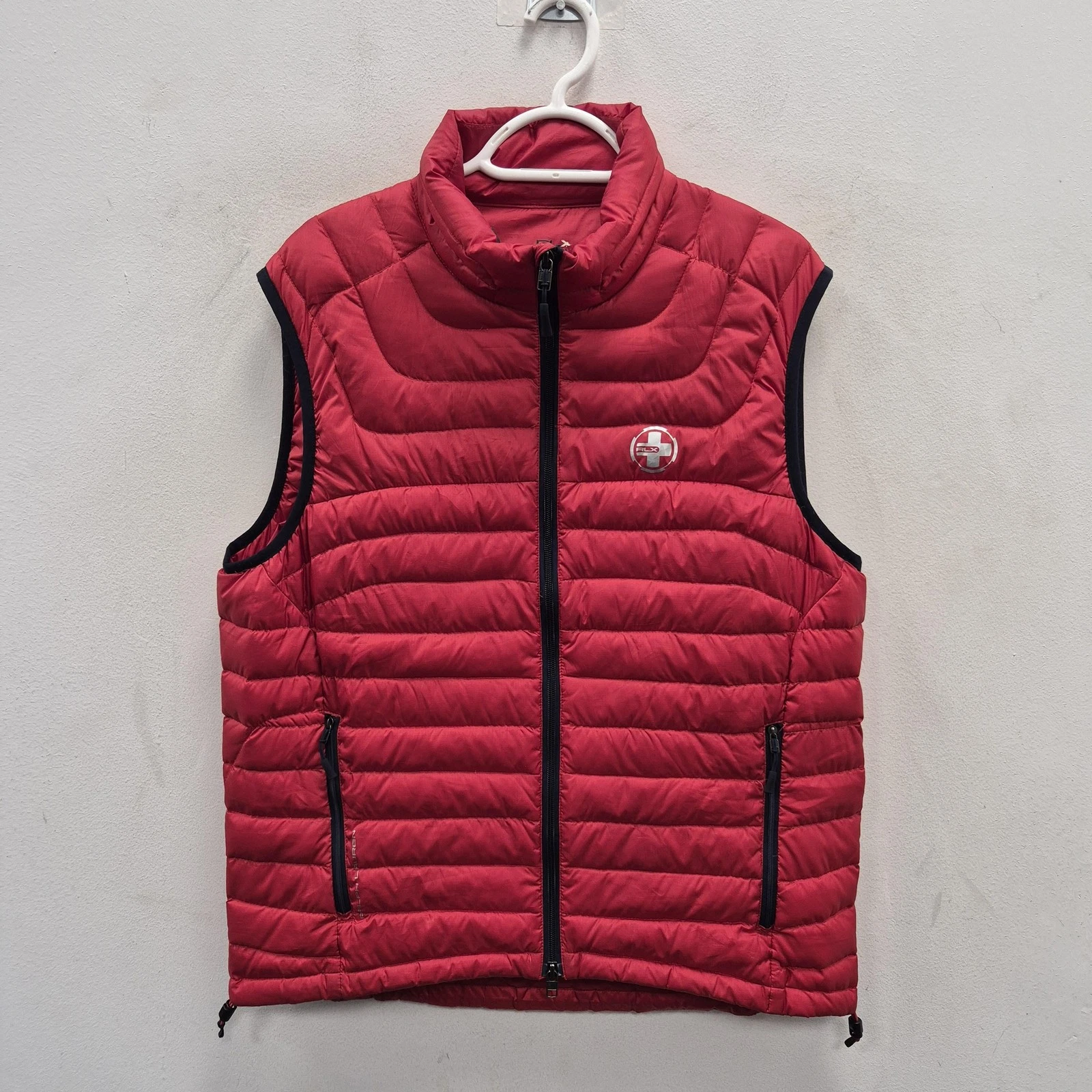 RLX Ralph Lauren Waistcoat Red Down Quilted Puffer Gilet Zip Pockets Size large
