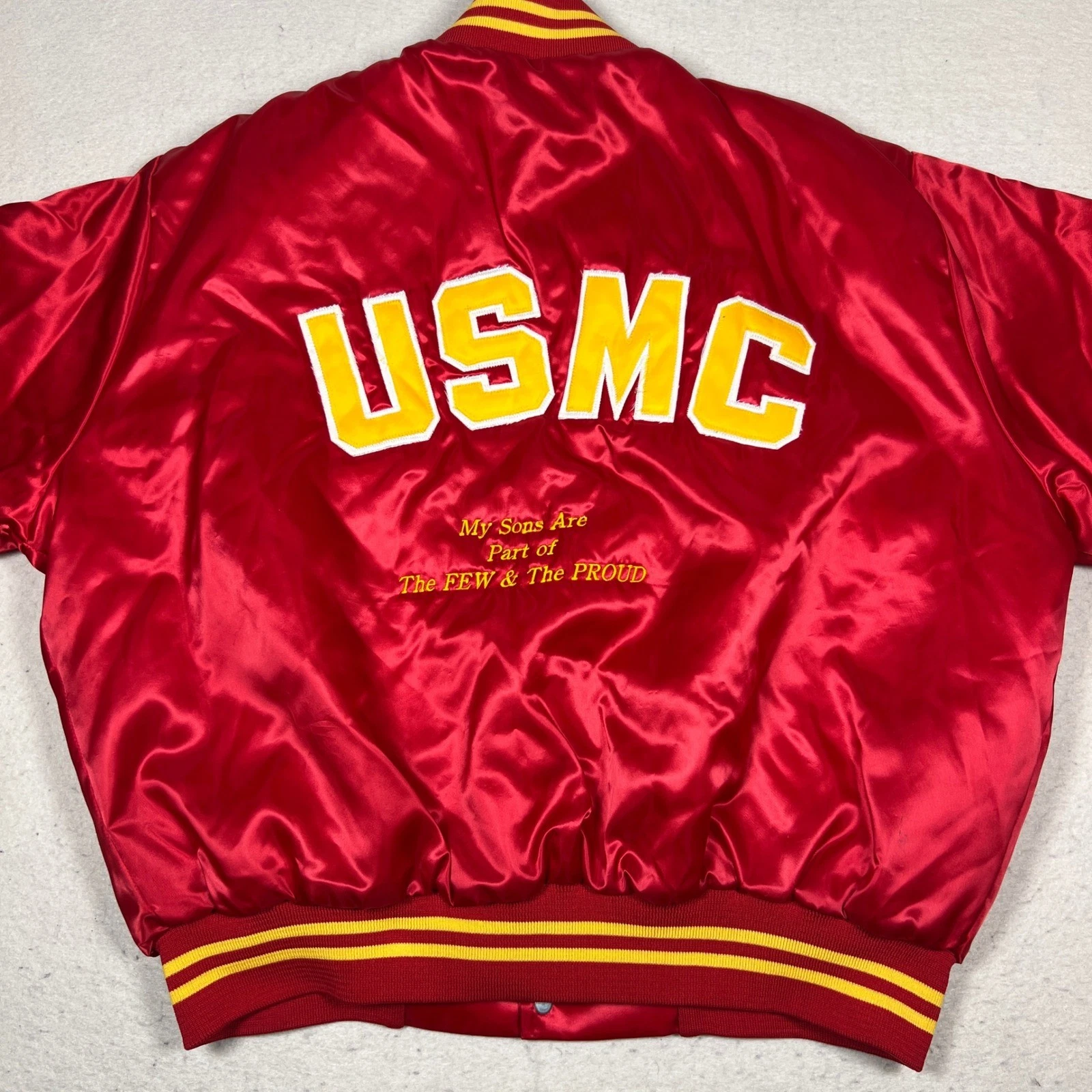 Vintage Soffe US Marines Satin Bomber Jacket Mens XXL Red USMC Embroidered USA - product detail image 7