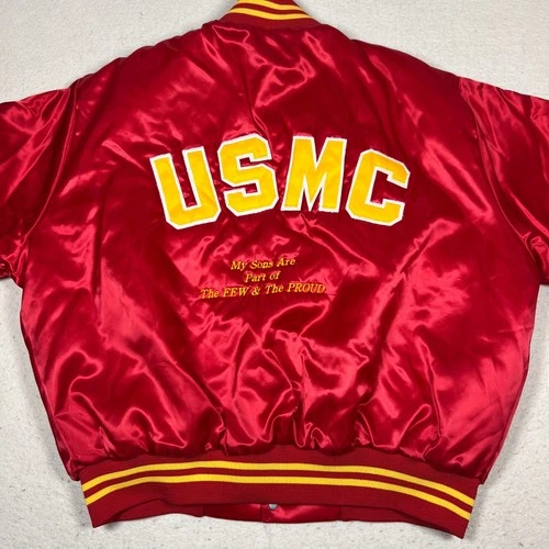 Vintage Soffe US Marines Satin Bomber Jacket Mens XXL Red USMC Embroidered  USA image 7