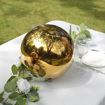 2 GOLD 12'' Stainless Steel Gazing Globe Reflective MIRROR BALLS Party