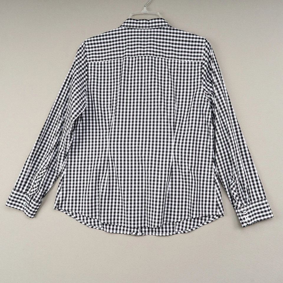 Camisa Talbots para mujer 12P negra blanca a cuadros algodón elástico con botones Foto 3 de 4