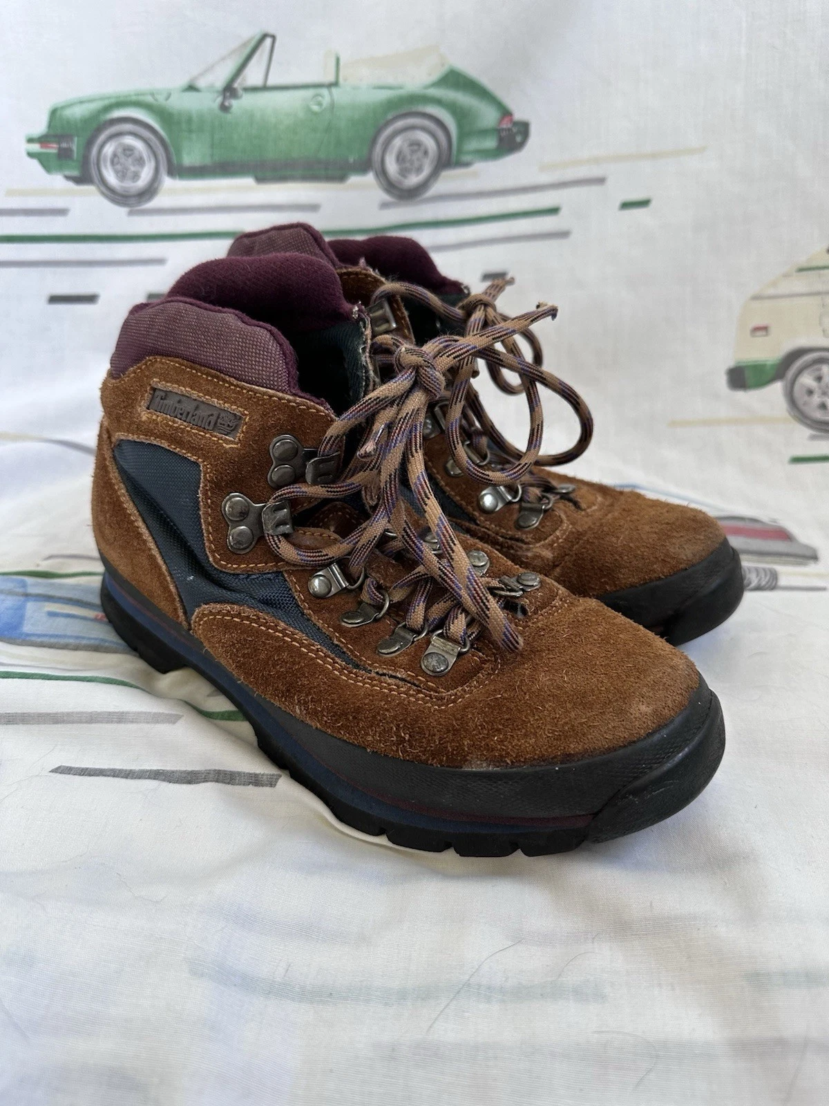 VINTAGE TIMBERLAND 90s ERA HIKING BOOT SUEDE CANVAS BROWN GREEN MENS SIZE 8 CAMP