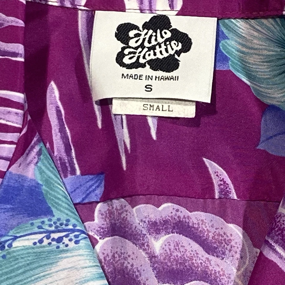 Мужская гавайская рубашка 80-х Hilo Hattie винтажный размер маленький цветочный узор пляж на пуговицах - Изображение 3 из 4