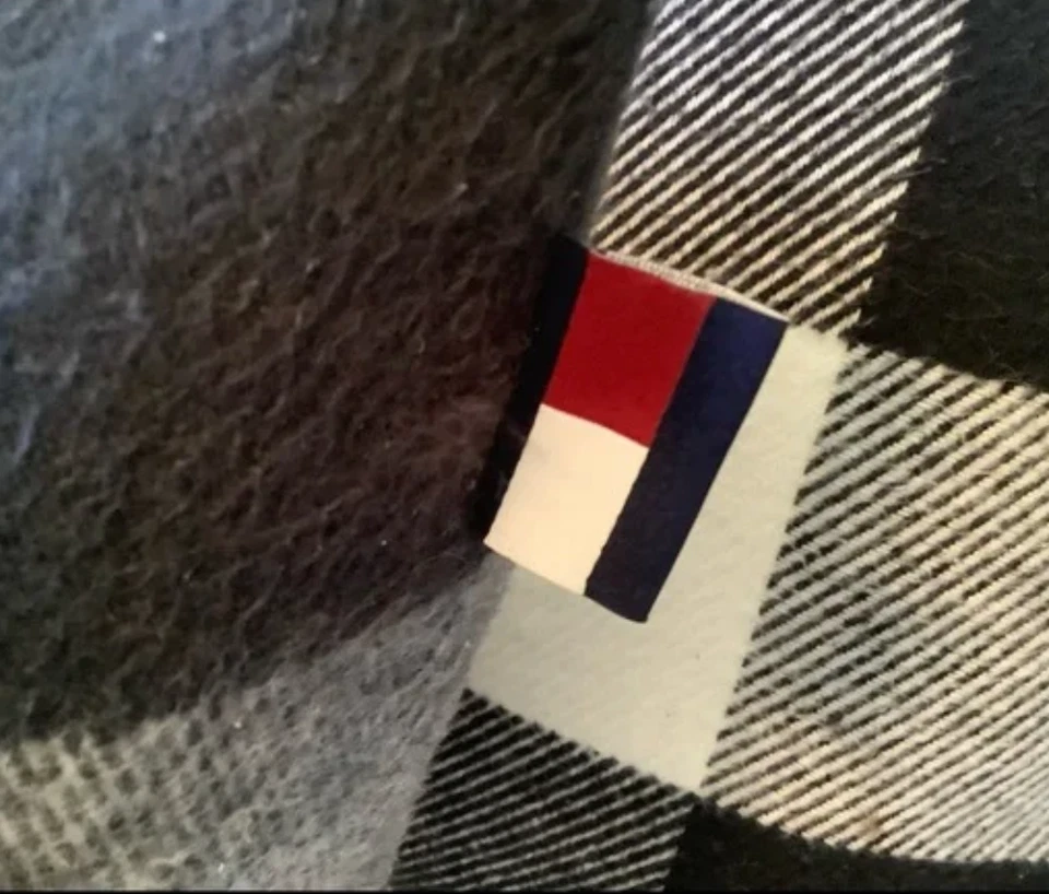 Tommy Hilfiger Buffalo Plaid Pillow Cover Euro 28"x28" Gray Black White Cushion - Image 2 of 3