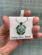 Green Turtle Crystal Pendant Sterling Silver 925 18" Chain