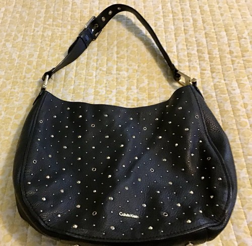 calvin klein black shoulder bag with gold studs