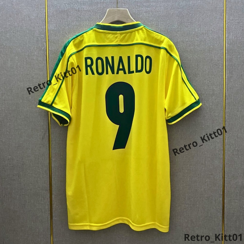 Ronaldo #9 R9 Brazil 1998 Home Yellow Jersey Short Sleeve Men Retro M