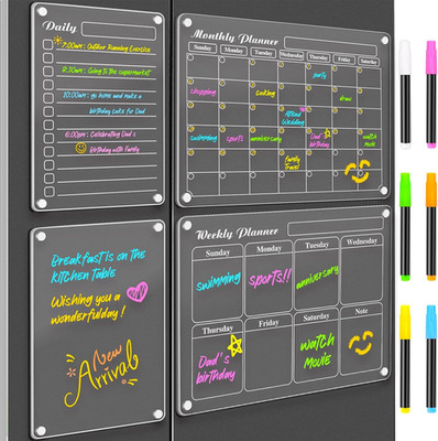 Magnetic Calendar for Refrigerator 4 PCS Dry Erase Whiteboard 15.2''X11.2'' Magnet