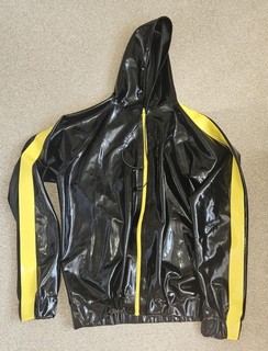 Rubber hooded tracksuit top men's size Large great used condition