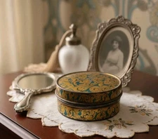 Antique Marinello Girl Powder TIN Art Nouveau Vanity Cosmetic Box 1900s 1920s