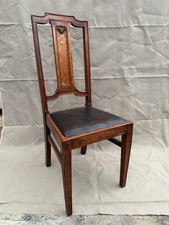 Edwardian Art Nouveau Leather Chair with High Back and Carved Acorn Motif