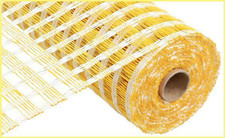 Poly Burlap Check Mesh Ribbon, Yellow  Cream, 10 Inch X 10 Yard, DIY Wreath Cra