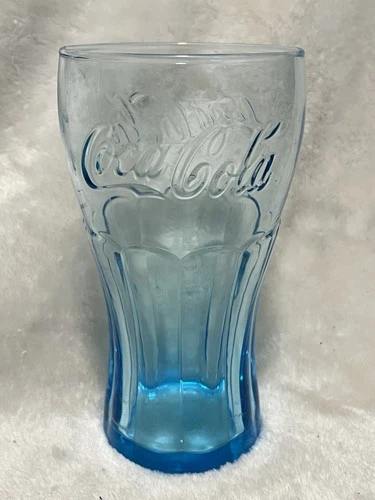 Vintage Transparent Teal Blue Coca Cola Glass Drinking Cup 6" Raised Logo