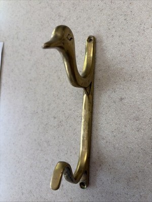 Vintage Solid Brass Duck Coat Hanger Mid Century Modern Loon Double Hook 6 