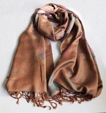 FASHION PASHMINA BUTTERFLY W GOLD SPARKLING NATURAL SOFT SHAWL SCARF WRAP/Brown