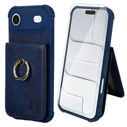 iPhone Air Wallet Case RFID Blocking with Kickstand – Navy Blue