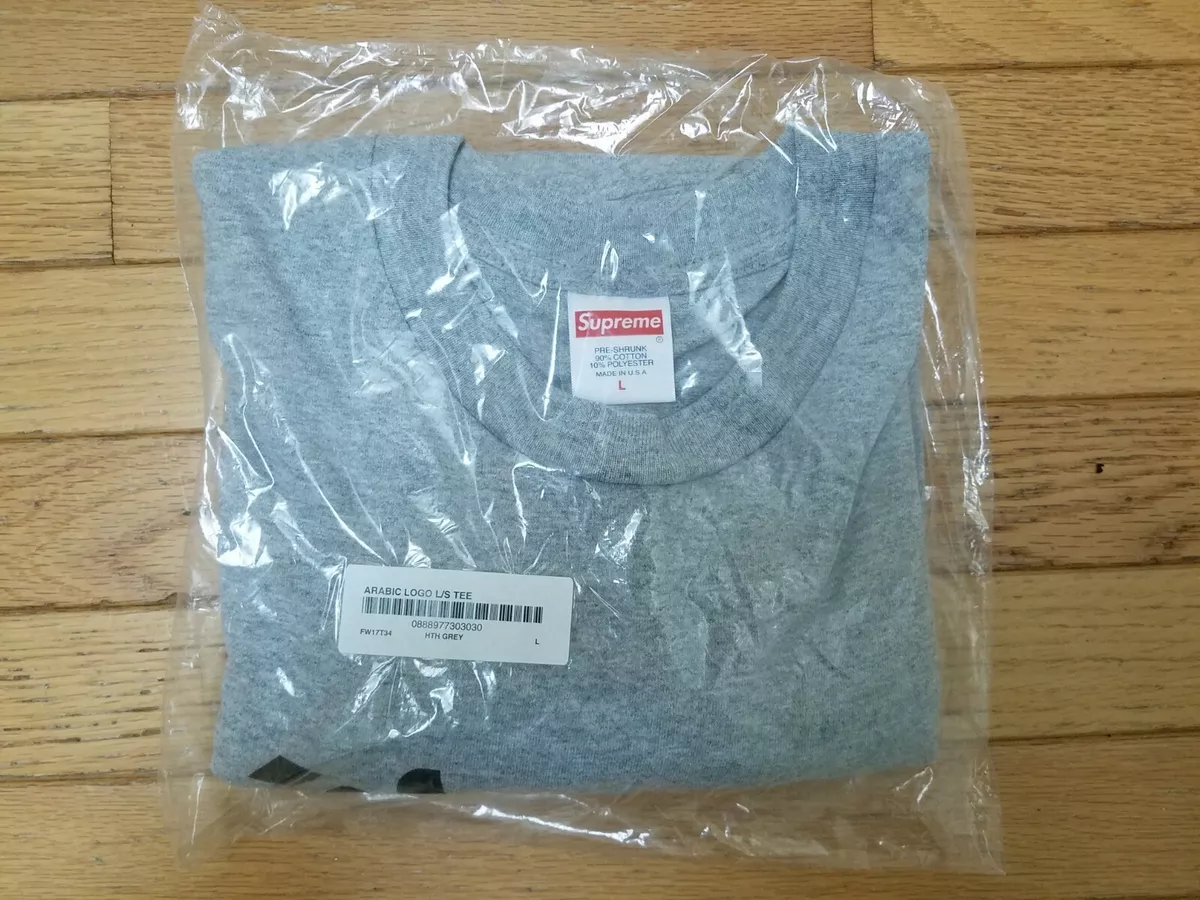 Supreme Arabic Logo Long Sleeve Tee Shirt Heather Grey Size Large FW/17
